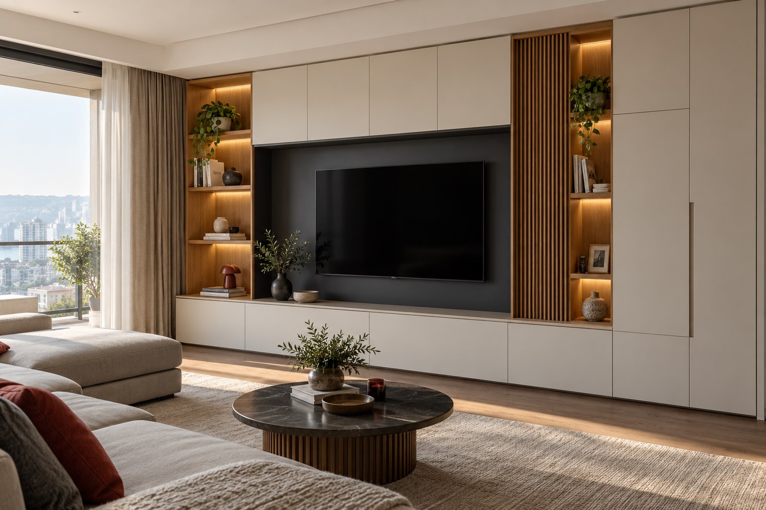 TV ünitesi için AI üretimi temsili iç mekân görseli
